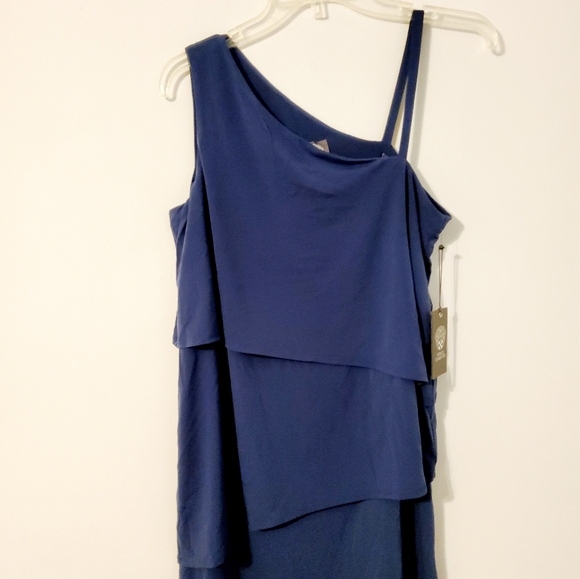 Vince Camuto Stretch Navy Blue One Shoulder Tiered Party Dress Size 8 - Picture 2 of 10